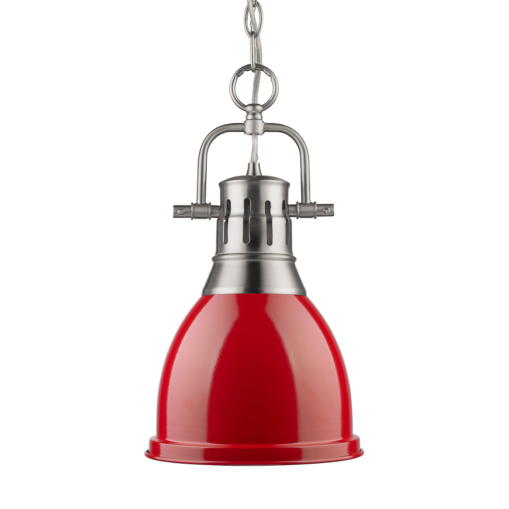 Yep by Golden Lighting Duncan 1-light 9in Chain Hung Pendant in Pewter and Red shade
